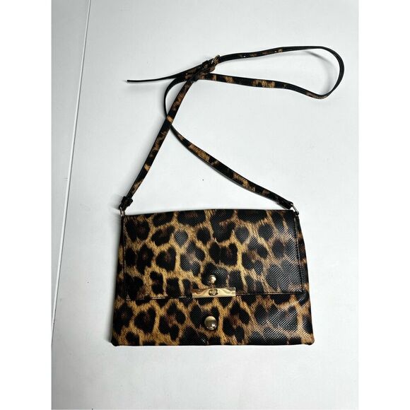Women’s Vegan Leather Cheetah Print Gold Hardware Crossbody Bag - Picture 1 of 16